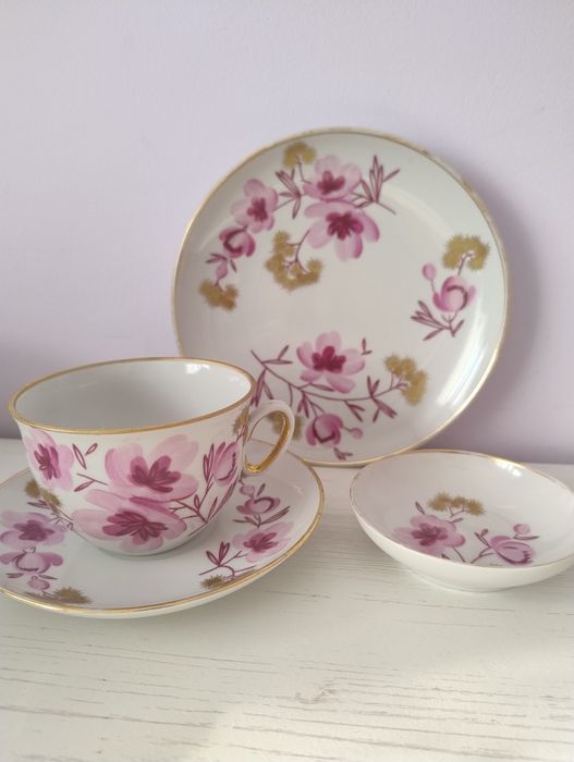 Колекційна чайна пара  ЛФЗ + 2 блюдця, ручний розпис, сервіз Сакура