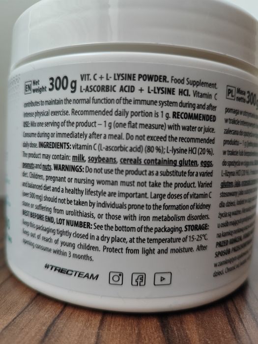 VIT. C + LYSINE – witamina C i lizyna w proszku 300g 7 treck