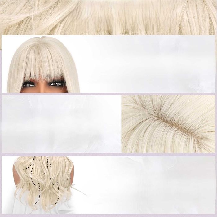 BARSDAR Długa Peruka Platynowy Blond 50 cm z grzywką