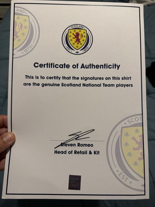 Camisola Seleção Escocesa Euro 2024 autografada com certificado