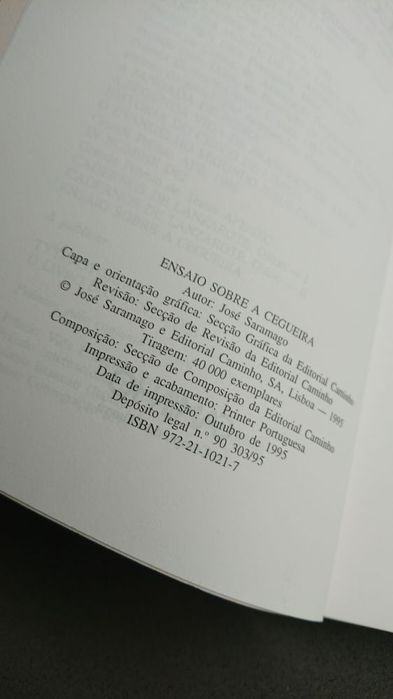 Ensaio sobre a cegueira -Saramago- Caminho 1 edição - 18E -.Limoes 5E Desde 2E