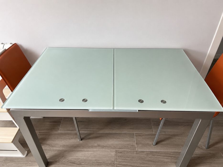Mesa metalica com tampo vidro extensivel / oferta tv