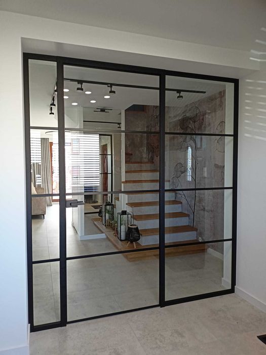 ściany loftowe industrialne szklane ze szkła metaloplastyka