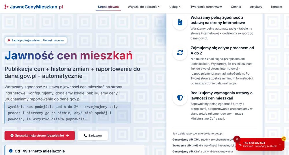 Strona dla dewelopera+Jawność Cen Mieszkań PROMOCJA, Strony WWW