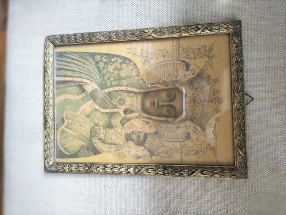 Stary obrazek religijny  Matka Boska Częstochowska z Koroną