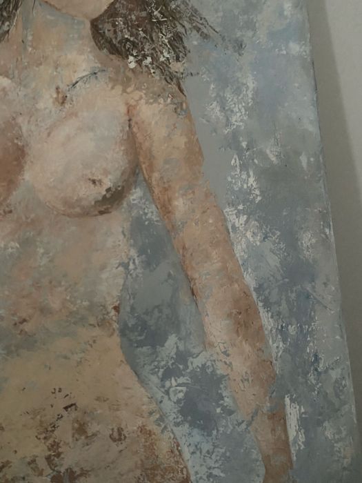 Quadro nu de mulher, pintado á mão em tela