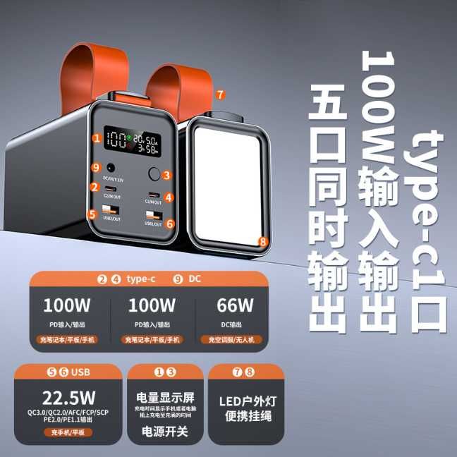 Повербанк 60000mAh 100W PD Быстрая зарядка для Ноутбука Станция Фонарь