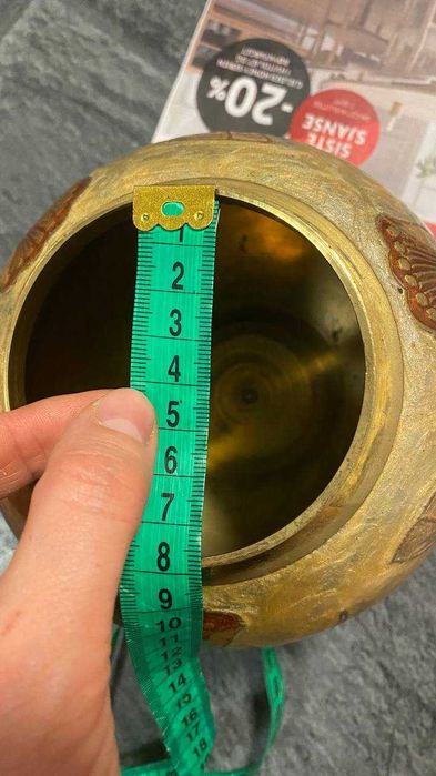 Винтажная массивная банка-урна с крышкой из латуни и эмали