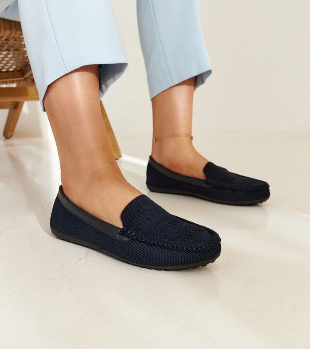 Granatowe materiałowe mokasyny Fiammetta