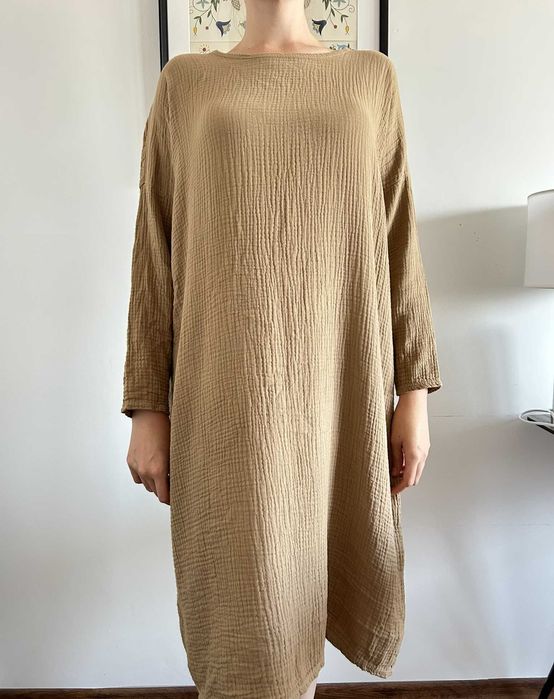 Brązowa sukienka damska midi made in Italy bawełniana L-XL