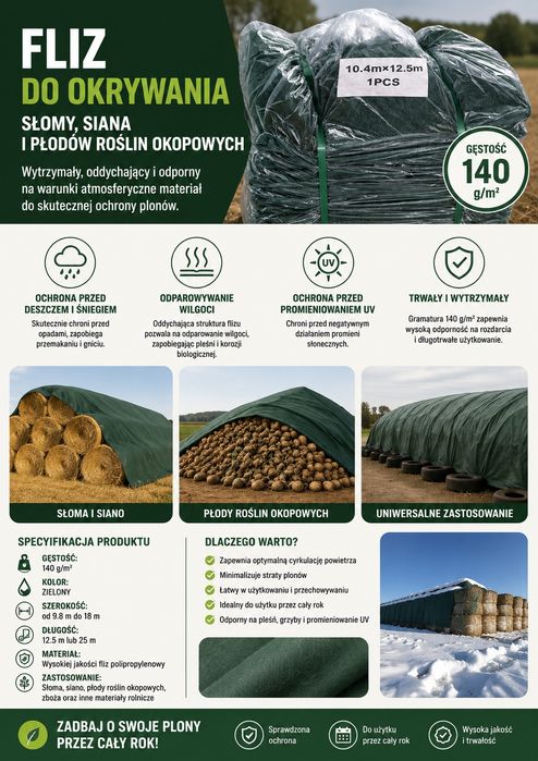 Fliz na słomę 13 x 25 m 140 gram