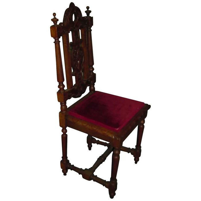 Conj. Mesa e seis cadeiras Louis XIII Séc. XIX/carvalho francês maciço