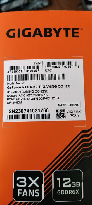 Видеокарта Gigabyte  RTX 4070 Ti Gaming OC 12G (как новая )