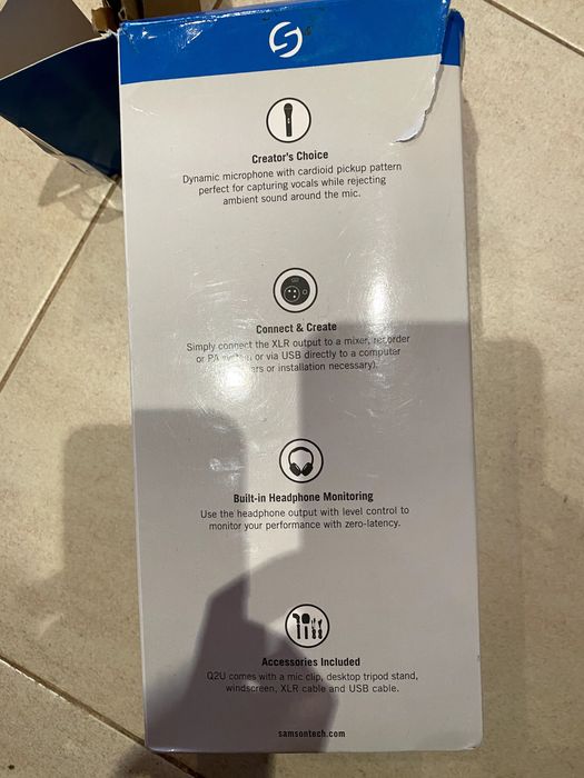 Microfone c/acessórios para Podcast e Gravação SAMSON Q2U-USB/XLR NOVO