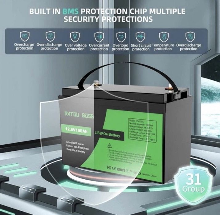 LiFePO4 12V 100Ah Акумулятор Datouboss, BMS, 1280Wh