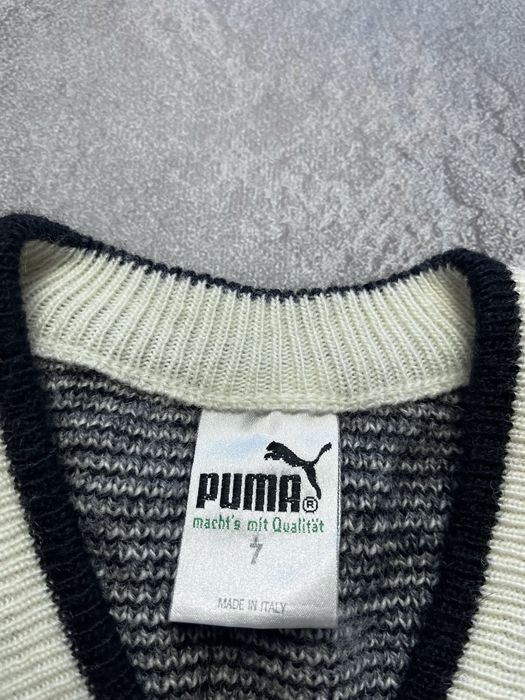 80x 90x вінтажний шерстяний світер пума в клітинку puma striped big logo patch розмір L