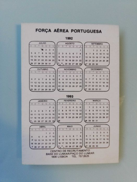 Calendários de bolso - Força Aérea Portuguesa