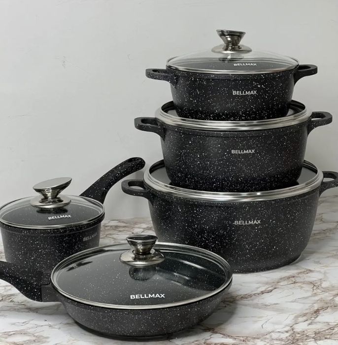 Набір посуду антипригарний BellMax з 12 предметів Чорний