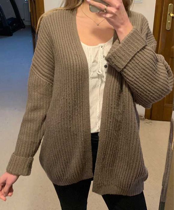 Długi brązowy sweter kardigan oversize basic casual Pull & Bear XS 34