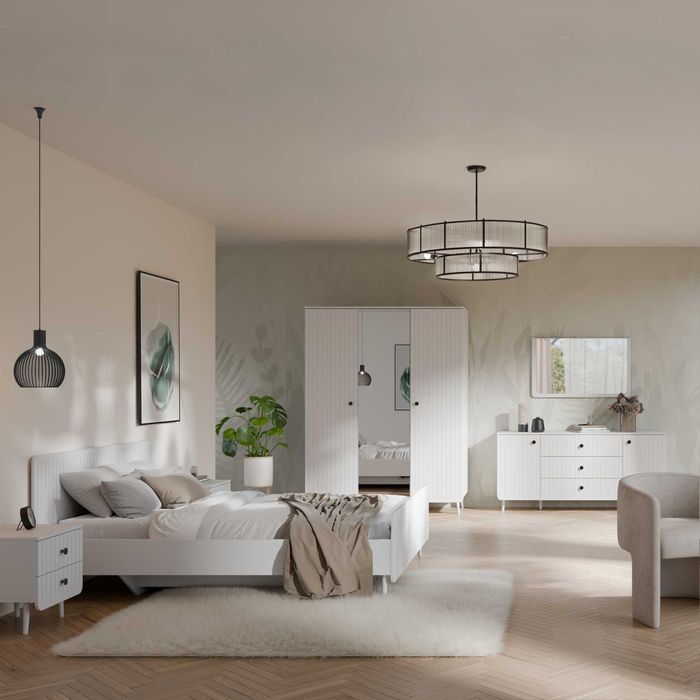 Szafa z lustrem Chloe 3D 150 Biała 2 kolory uchwytów (Darmowa wysyłka)