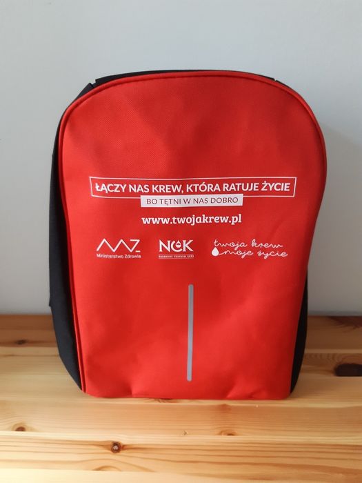Nowy, nieużywany plecak z krwiodawstwa, antykradzieżowy