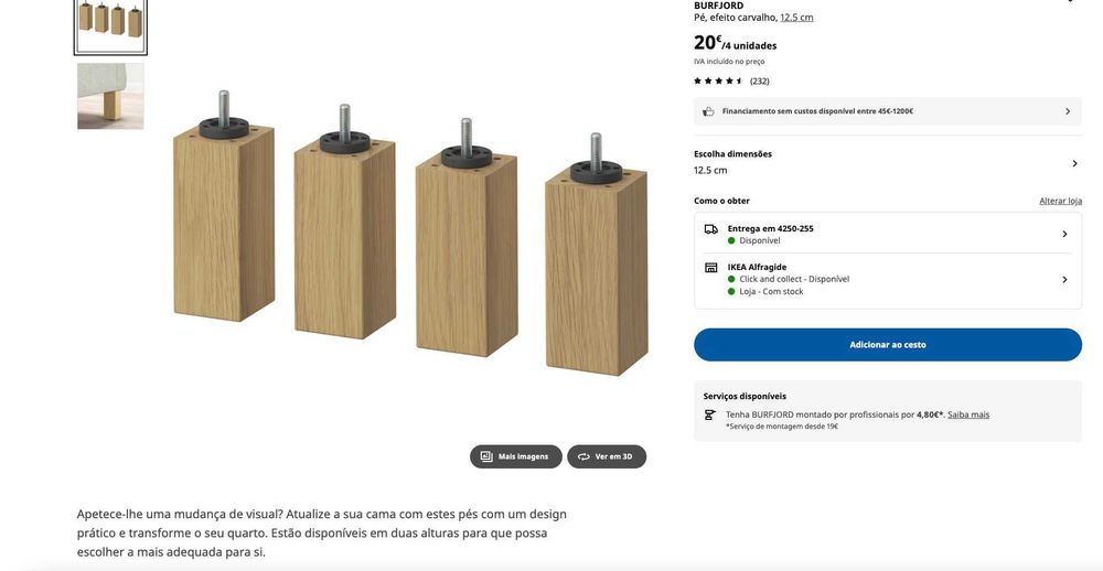 sommier 90x200 IKEA com colchão e pés em madeira - TUDO NOVO