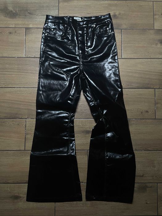 Black Glossy Faux Leather Flared Pants XL