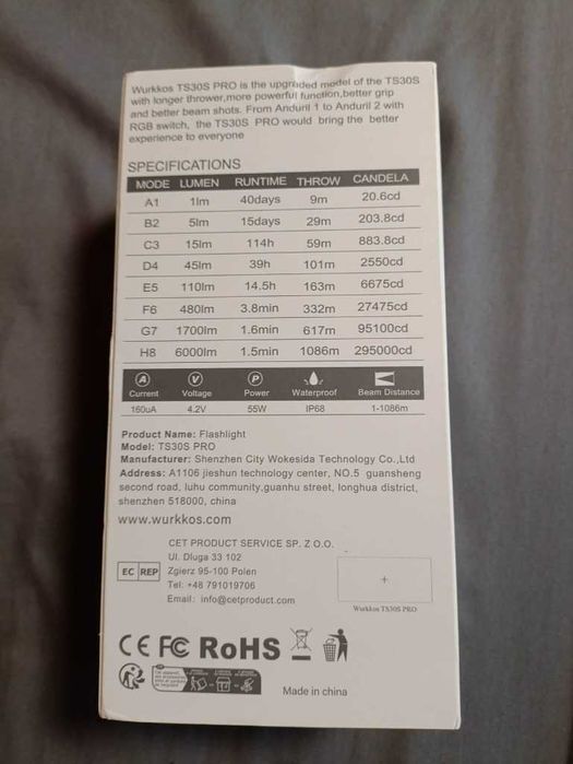 Latarka szperacz Wurkkos TS30S Pro 6000lm 1086m, 5000mAh, Anduril 2.0