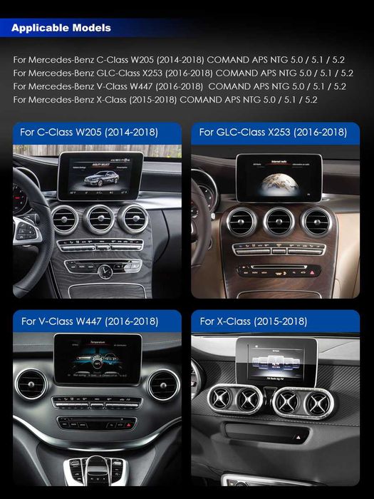 Auto-rádio 2 din Android 14 12.3" Mercedes Classe C V  GLC  W205