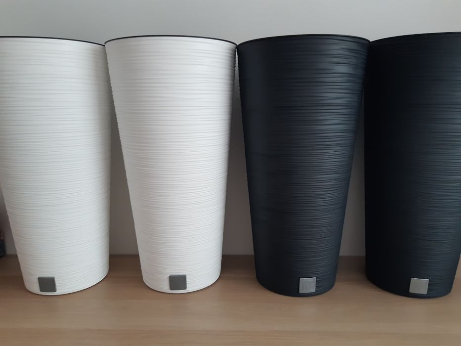 Cena ostateczna duża wysoka donica 48 cm z wkładem Prosperplast Furu Round Slim DFRH 250 antracyt/biała+gratis