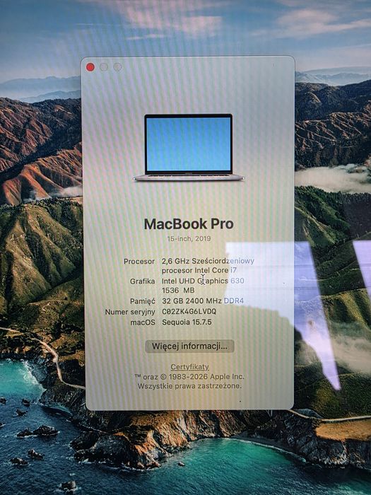 Macbook Pro 15.4 2019 512SSD 32GB RAM i7