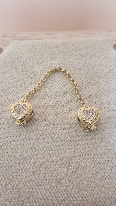 Złoty łańcuszek zabezpieczający do bransoletek typu Pandora