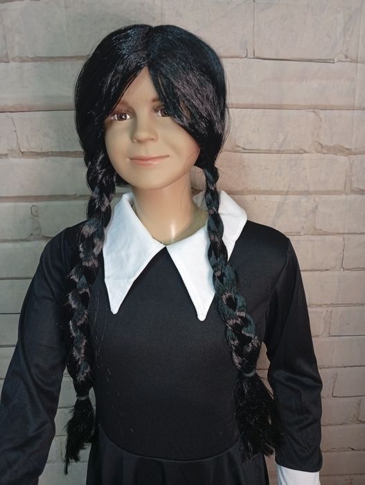 Strój sukienka Wednesday Addams peruka 116-122