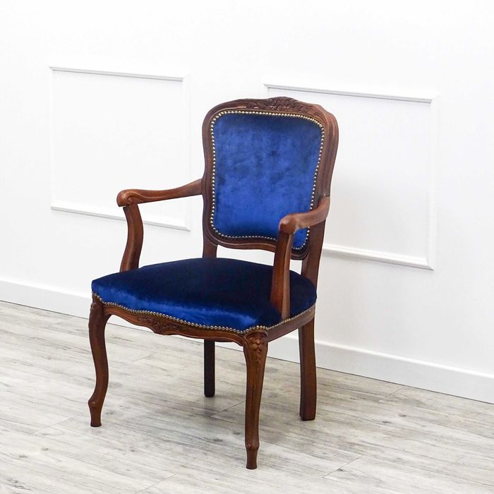 Drewniany FOTEL tapicerowany LUDWIK siedzisko sprężyny PO RENOWACJI