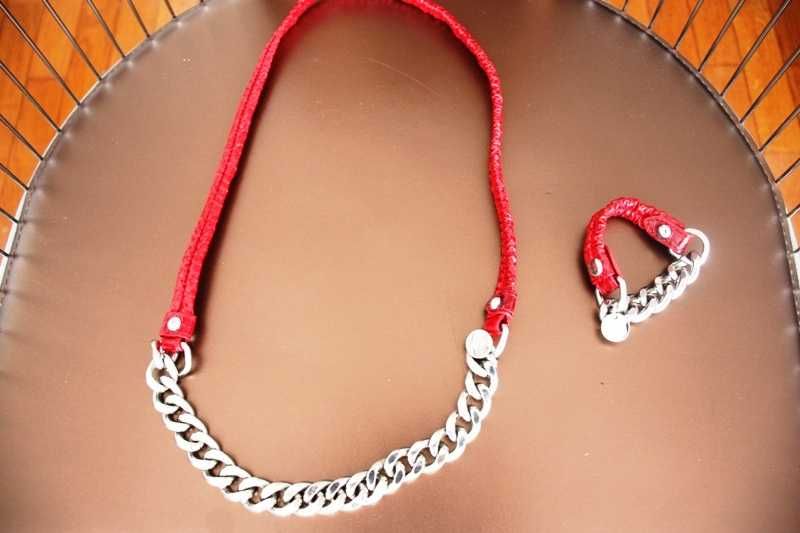 Colar e Pulseira cor de cereja em pele e de corrente BIMBA Y LOLA