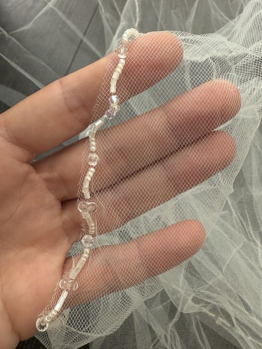 Фата для нареченої 3 шарова з бісером та камінням