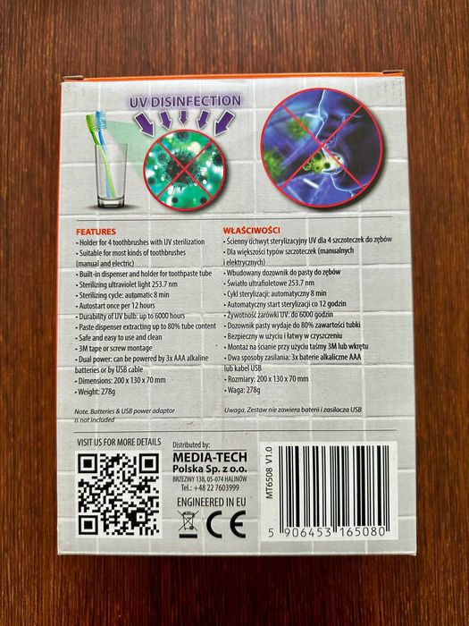 Sterylizator UV do szczoteczek MediaTech