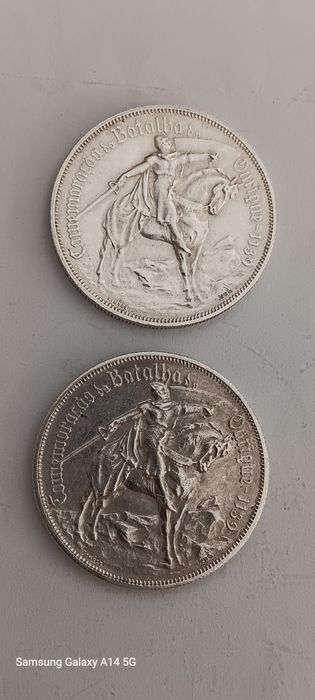 2 moedas belas de prata de 1928. Batalha de Ourique