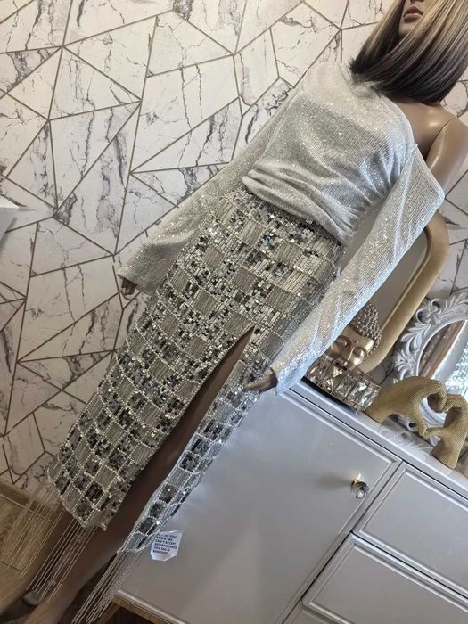 Asos piękna cekiny frędzle 42 XL impreza wesele sylwester
