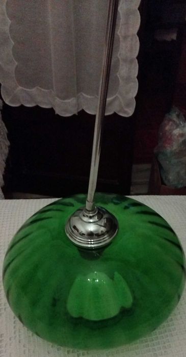 Candeeiro de teto antigo de vidro verde