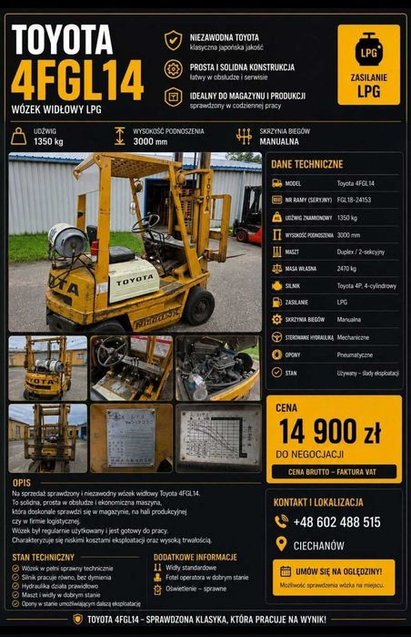 Wózek  Widłowy  TOYOTA 4FGL14