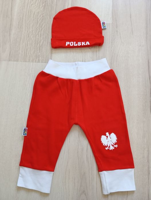 Rozmiar 86 Zestaw kibica spodnie czapka Polska