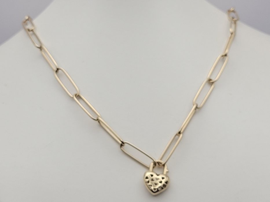 Nowy złoty łańcuszek złoto próby 585, spinacz serce serduszko kliper