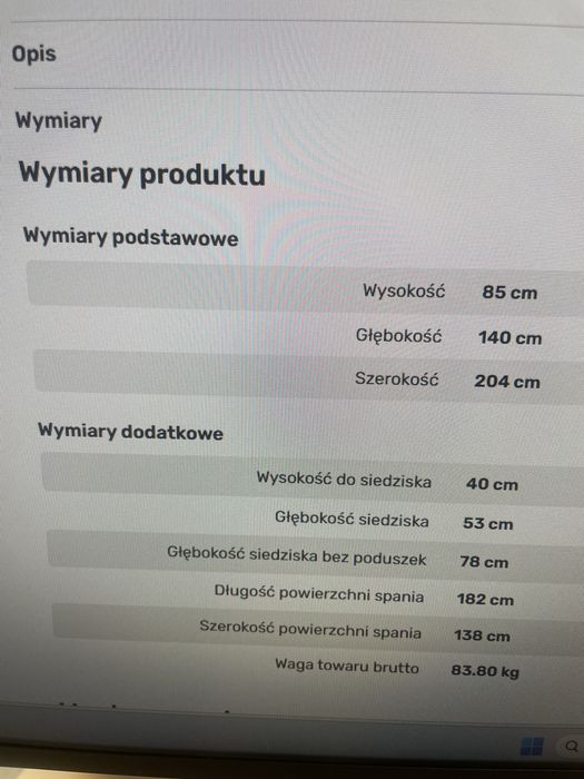 Naroznik Tosca 204x140x85