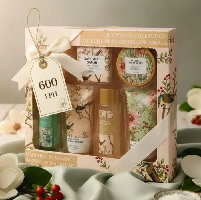 Подарунковий набір для догляду за тілом: крем, скраб, гель… Body Care Collection Magnolia Fragrance (7 в 1) із ніжним квітковим ароматом магнолії