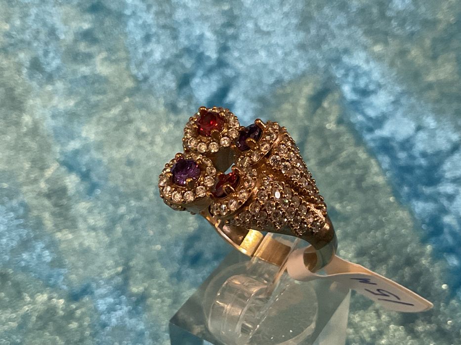 Anel senhora prata banho de ouro t,15 m