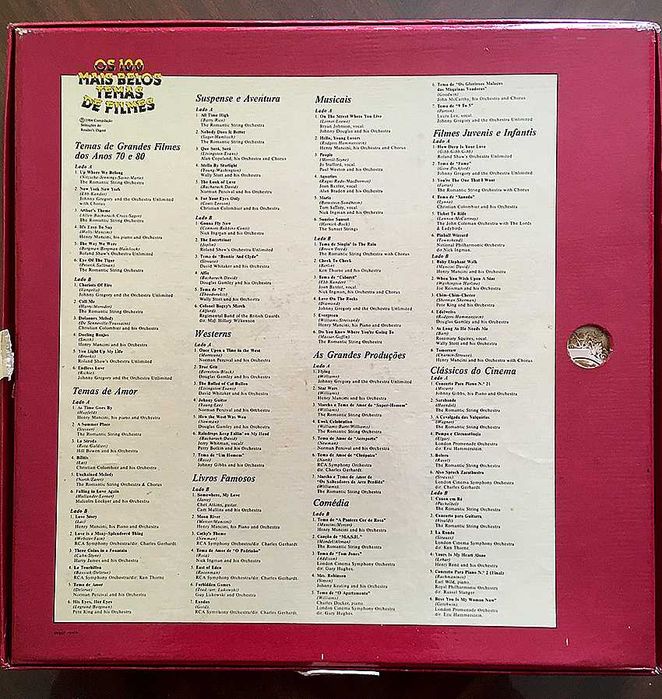 8 LP "Os 100 mais belos temas de filmes" na caixa original