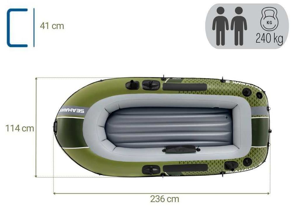 Надувная двухместная лодка Intex 66332 Seahawk 2 с веслами и насосом