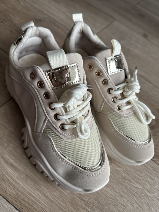 Sneakersy damskie buty beżowe złote
