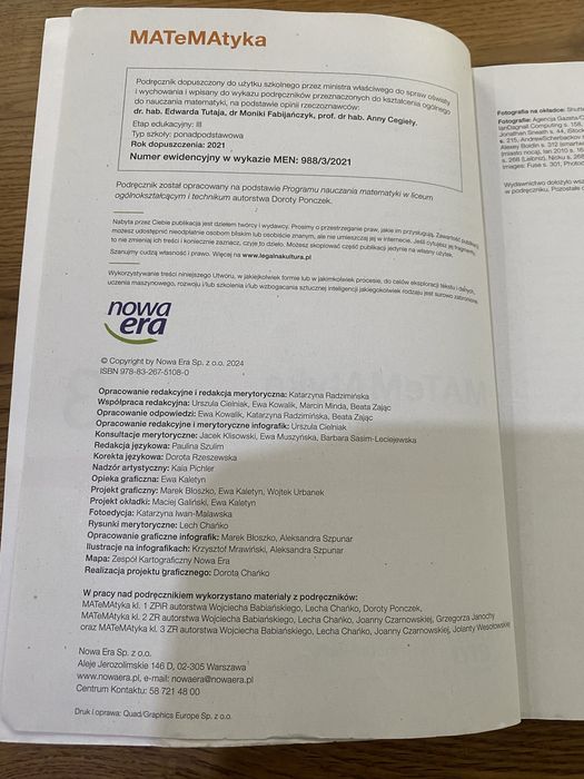 Matematyka Klasa 3 Podręcznik. Zakres podstawowy i rozszerzony. Edycja 2024